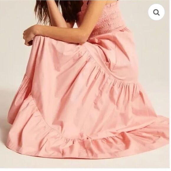 Abercrombie & Fitch smocked Bodice easy maxi dress in pink with pockets XXLT - Picture 6 of 10